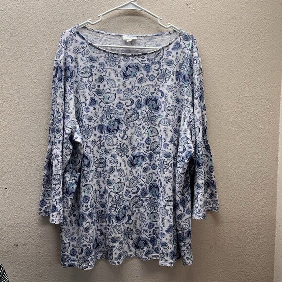 J. Jill Blue and White Floral Blouse - Picture 1 of 5